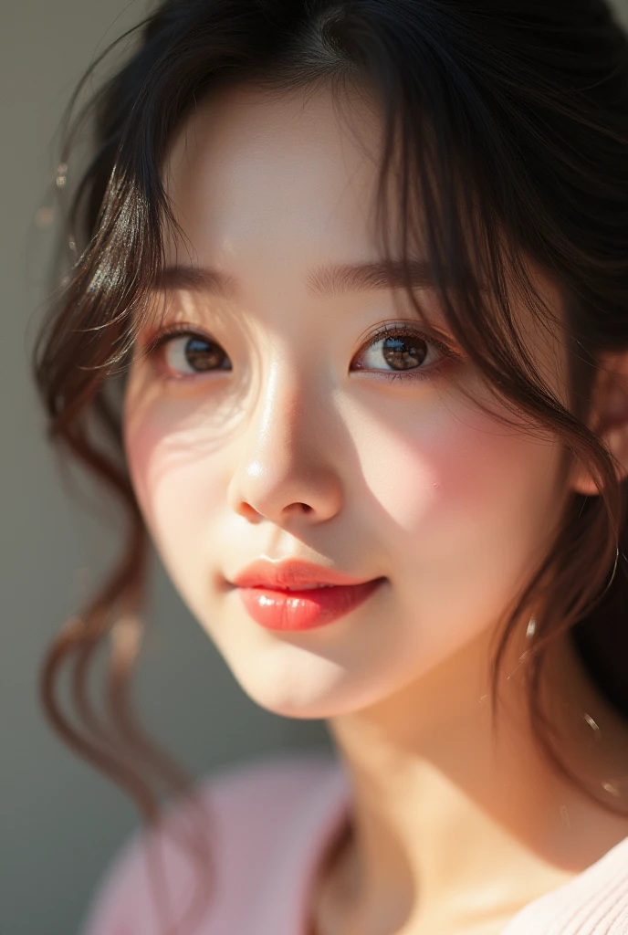 (8k, RAW photo, photorealistic:1.25) ,( lipgloss, eyelashes, gloss-face, glossy skin, best quality, ultra highres, depth of field, chromatic aberration, caustics, Broad lighting, natural shading,Kpop idol) looking at viewer with a serene and goddess-like happiness,
