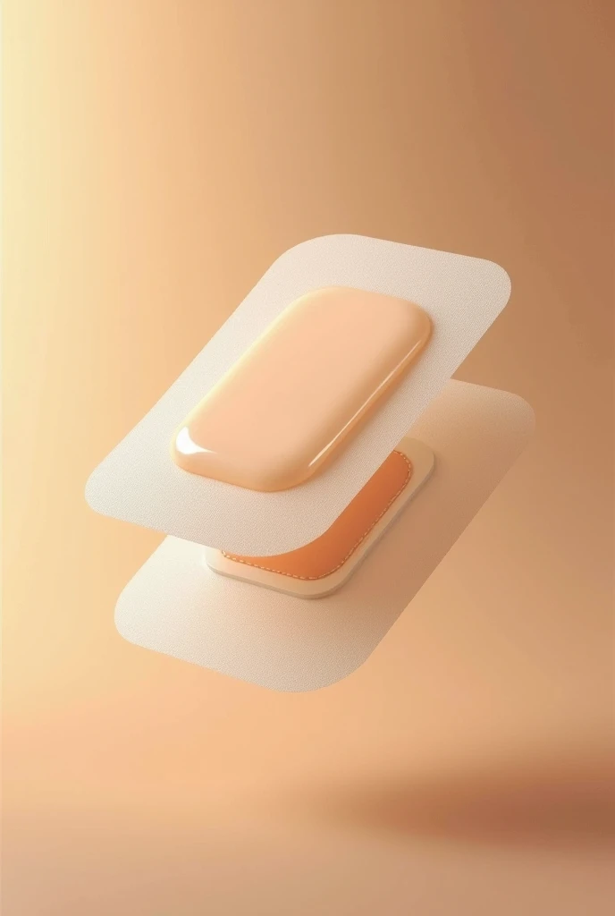 show me from all angles a dermal patch that the Outer Layer: Made with a biodegradable film that protects the patch and allows the controlled release of the active ingredients.
Active Gel Coat: Contains a formulation of breadfruit sap, which is known for its anti-inflammatory and soothing properties. This layer is in direct contact with the skin., facilitating the absorption of active ingredients.
Hypoallergenic Adhesive: The adhesive layer ensures that the patch stays in place without causing irritation., being suitable for all skin types.