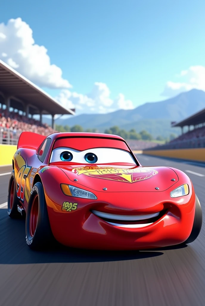 Illustrate the character Lightning McQueen as if it were in real life.