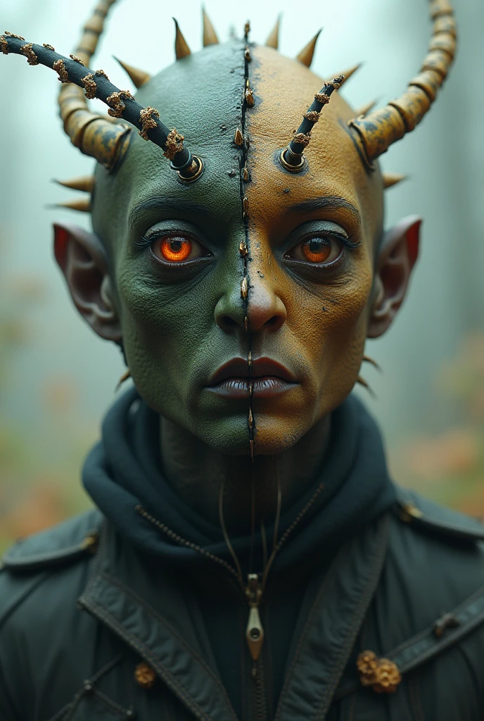 A man with half the face of a bug