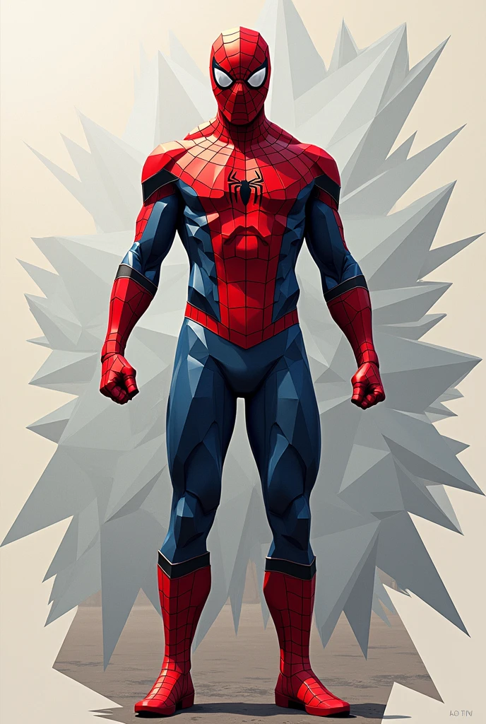 A drawing of Spiderman or Iron Man made only of right obtuse right equilateral scalene and isosceles triangles