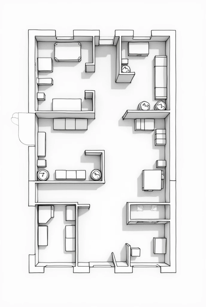 Pencil drawing of a plan of a level 3 veterinary laboratory,
1 waiting room 1 microscope room 1 staff area 1 hematology room 1 sample extraction room emergency exit, evacuation route
