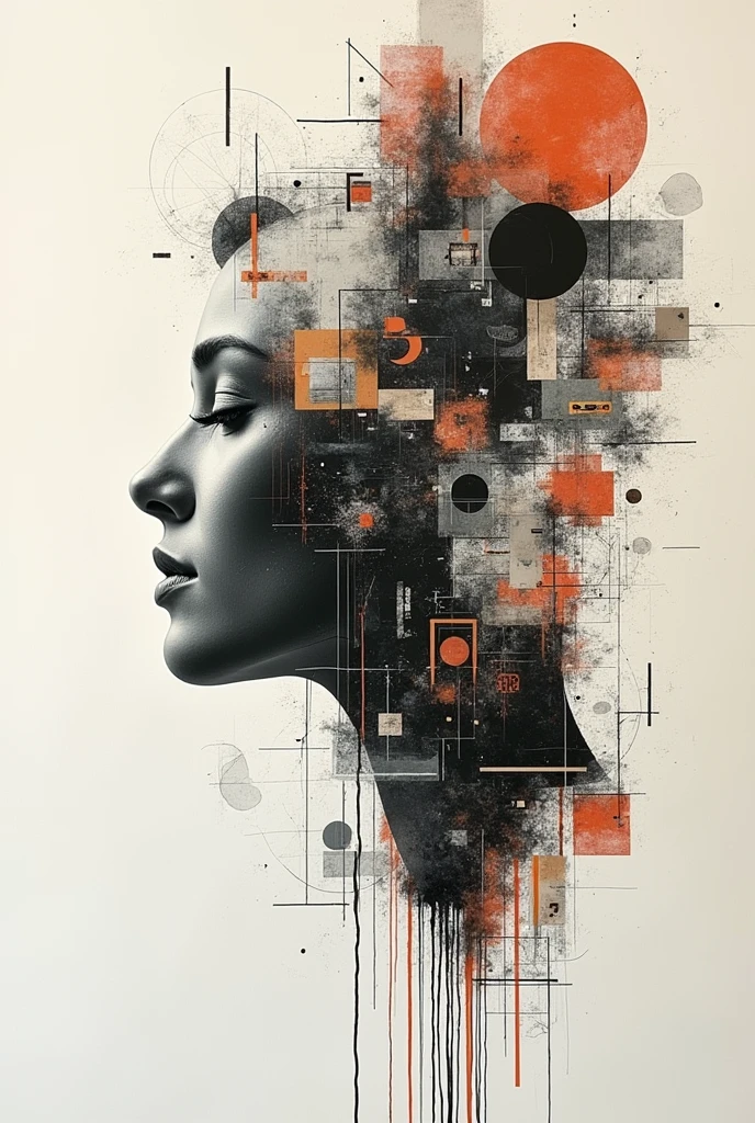 a collage of mixed media elements, abstract background, minimalistic, monochromatic, graphic design, creative composition, unique perspective, striking visual impact, intricate textures, bold lines, geometric shapes, clean aesthetic, beautiful balance, dynamic layout, visually compelling
