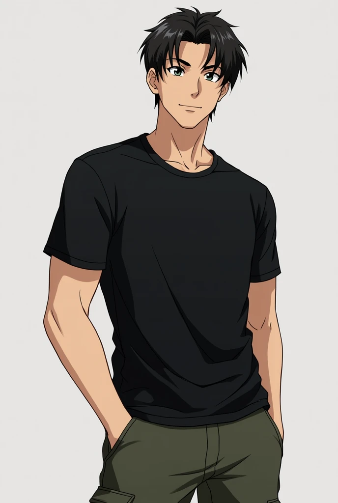 Man with black t-shirt and military pants anime version