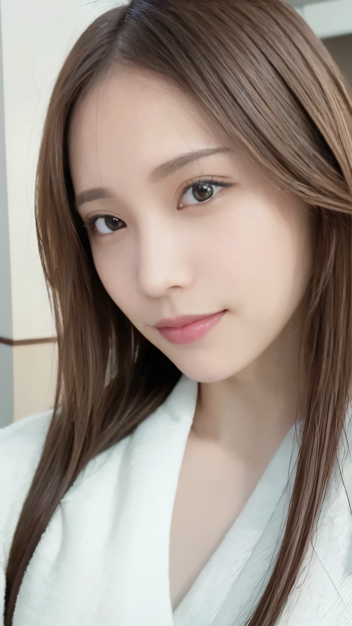 Everything modern:1.66, Cute Japanese Women Photos, smile, 20-year-old, Oil and hair palm for one-length straight hair:1.55, (photo Realistic:1.4), (hyper Realistic:1.4), (Realistic:1.3), (Smoother lighting:1.05), (Improving the quality of cinema lighting:0.9), 32K, 1 girl,20-year-oldの女の子, Realistic lighting, Backlight, The light shines on your face, Ray Tracing, (Bright light:1.2), (Improvement of quality:1.4), (Highest quality Realistic textured skin:1.4), fine grain, Detailed face,(smile:1.0), (Emphasis on face close-up:1.3), (Enhances the beauty of skin texture:1.1),((Extremely precise and accurate anatomy:1.0)), (Enhances the beauty of skin texture:1.1), Clean and glowing skin, mesh, thin:1.2, (Realistic:1.3), Realisticなライティング, (Smoother lighting:1.05), 32K, One Japanese woman, fine grain, Detailed face, (Film Grain:1.1),(Accentuates body lines:1.1), High resolution, Natural look, Kind eyes, Improves hair quality, Delicate light and shadow, Transparent muscles, Graceful pose, Beautiful Eyes, Sharp details, Soft light reflection, Beautiful contours, Delicate skin tone, Fine hair texture,Cute Japanese Women Photos,