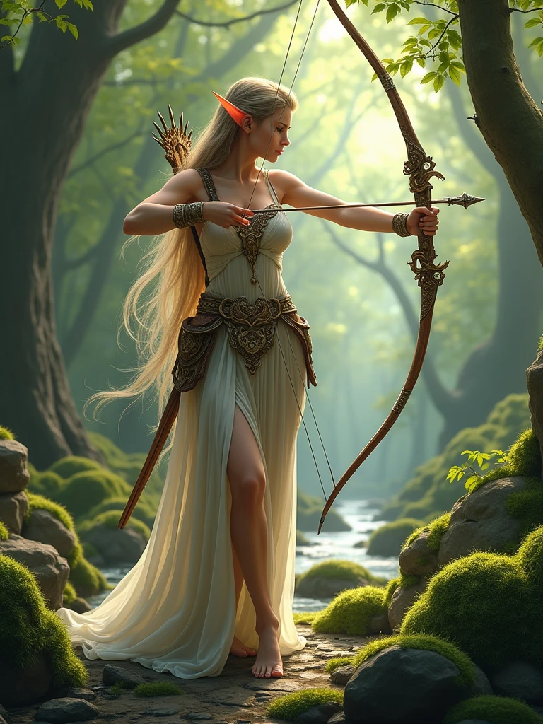 medieval pretty Princess elf with longe bow