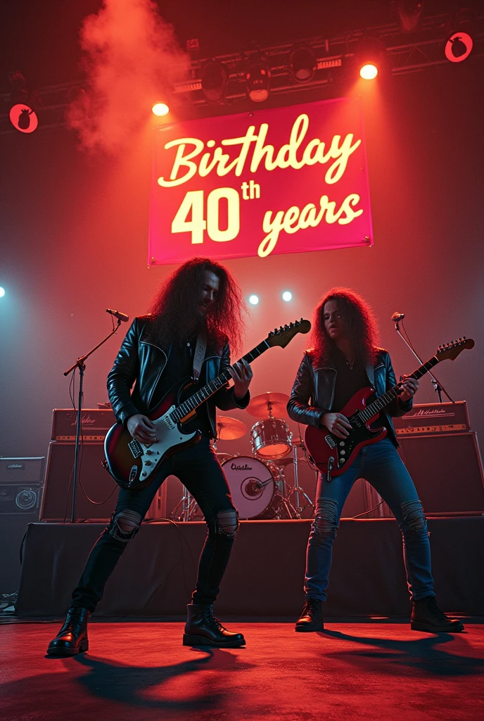 Creer une image sur un theme rock'n'roll avec des guitares . Il y aura une banderolle en haut avec ecrit dessus " Birthday 40 years " 