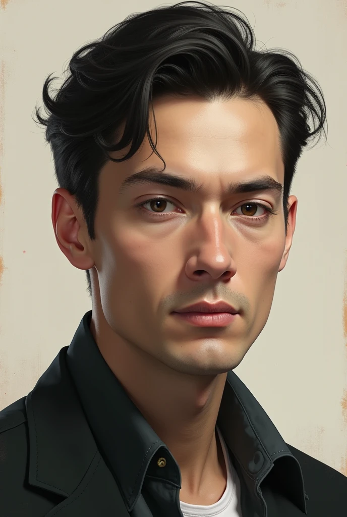 a man from the shoulders up, with a neutral and forward face
