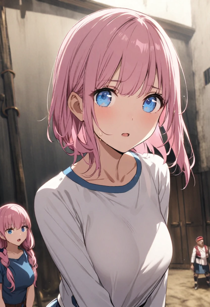 Escape from Hook、storehouse、Girl with pink hair、blue eyes、Twin Drill、A scene from a movie