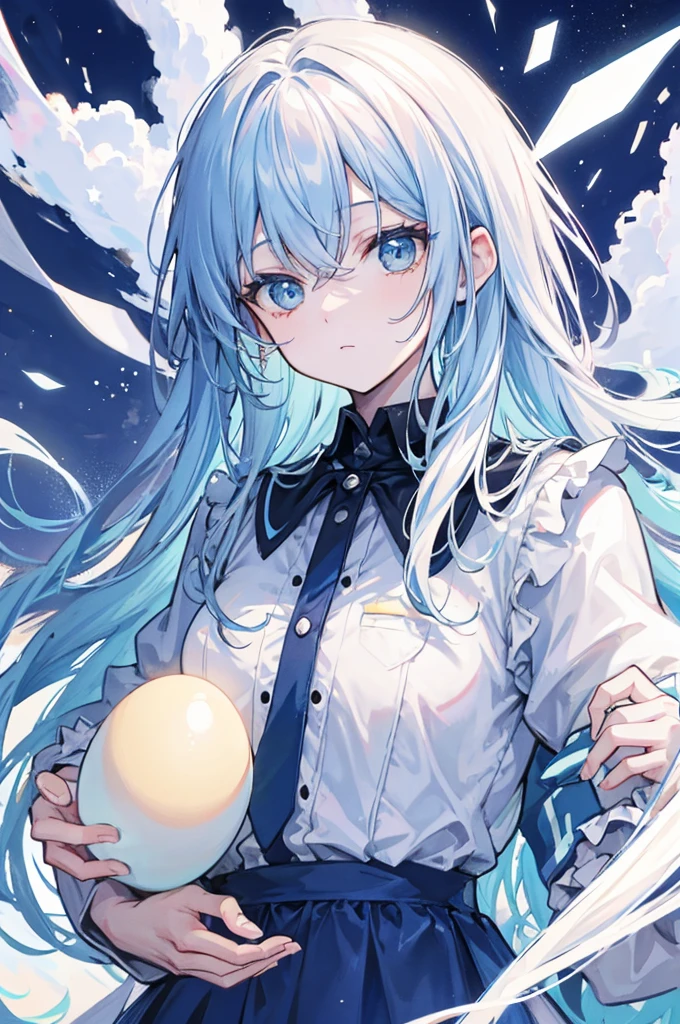 an egg dropping from the sky. there's no human in the image