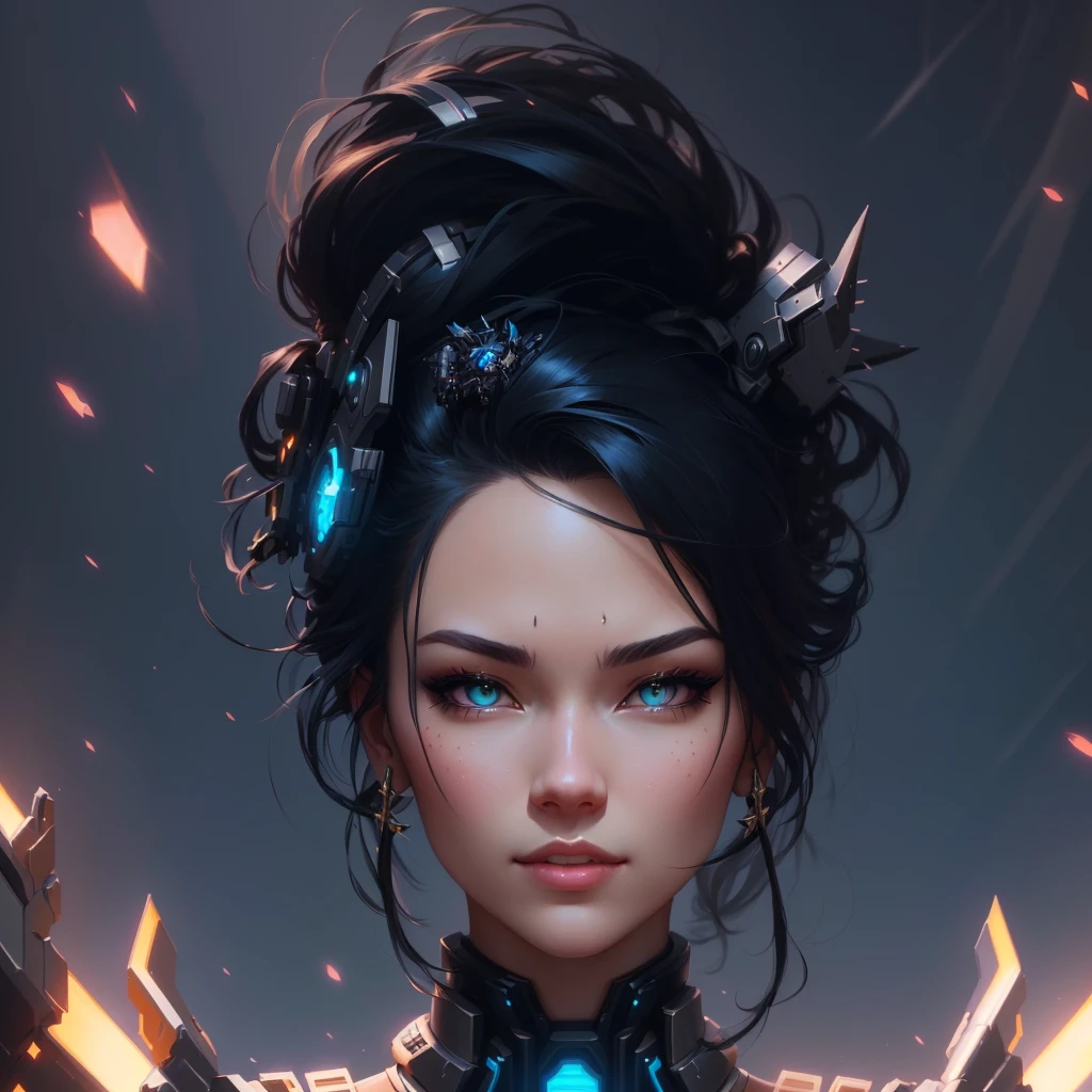 sci-fi, a close up of a woman with a sci-FI - fiorer on her face, Mechanical raven Cyborg IN HAIRS, rossdraws portrait, fantasy concept art portrait, wojtek fus, rossdraws 2. 0, rossdraws 1. 0, rossdraws digital painting, epic fantasy digital art style, cgsociety portrait, rossdraws global illumination, :: rossdraws, alexandra fomina artstation