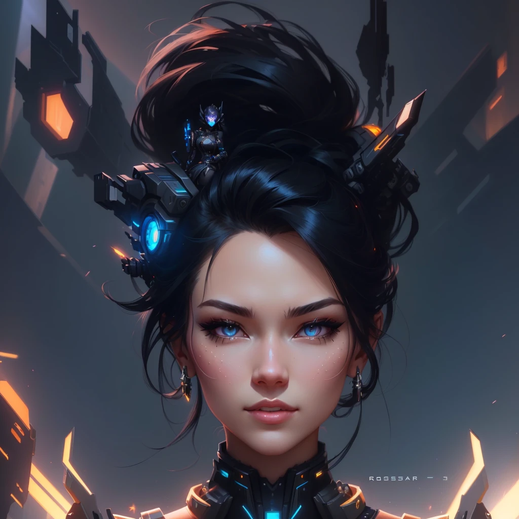 sci-fi, a close up of a woman with a sci-FI - fiorer on her face, Mechanical raven Cyborg IN HAIRS, rossdraws portrait, fantasy concept art portrait, wojtek fus, rossdraws 2. 0, rossdraws 1. 0, rossdraws digital painting, epic fantasy digital art style, cgsociety portrait, rossdraws global illumination, :: rossdraws, alexandra fomina artstation