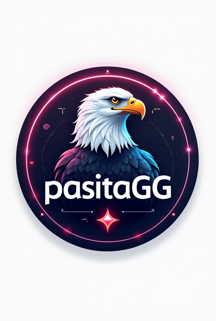 Create a circular logo with an eagle inside and inside the logo it says pasitaGG with a video game controller