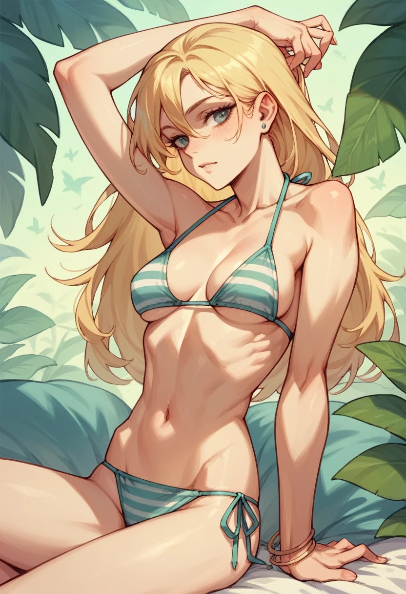 skinny,long hair,bikini,Ash blonde hair