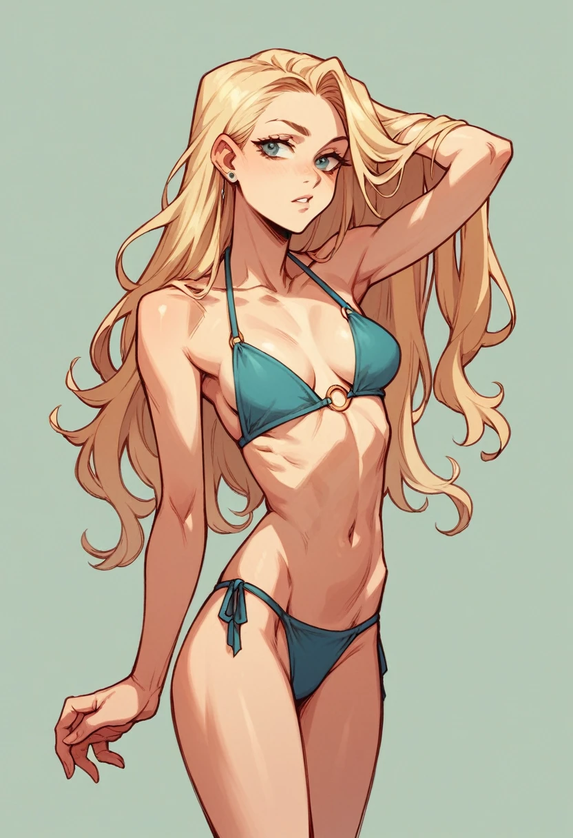 skinny,long hair,bikini,Ash blonde hair
