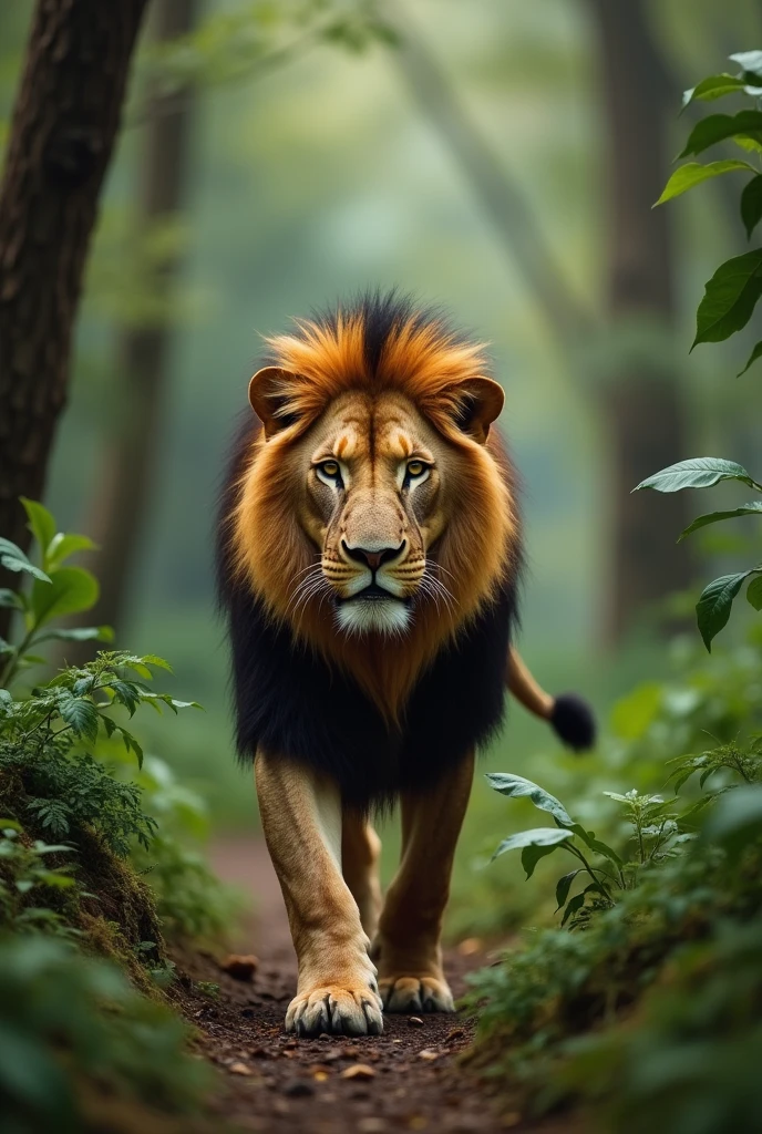 Image of a lion walking through the jungle