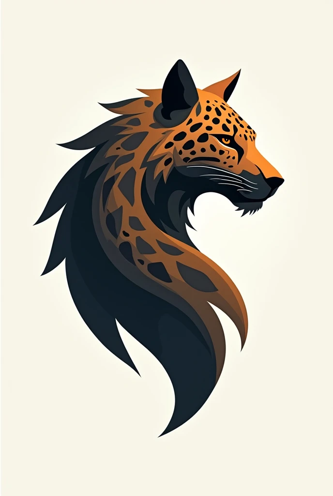 Logo of half a wolf and half a jaguar in opaque colors
