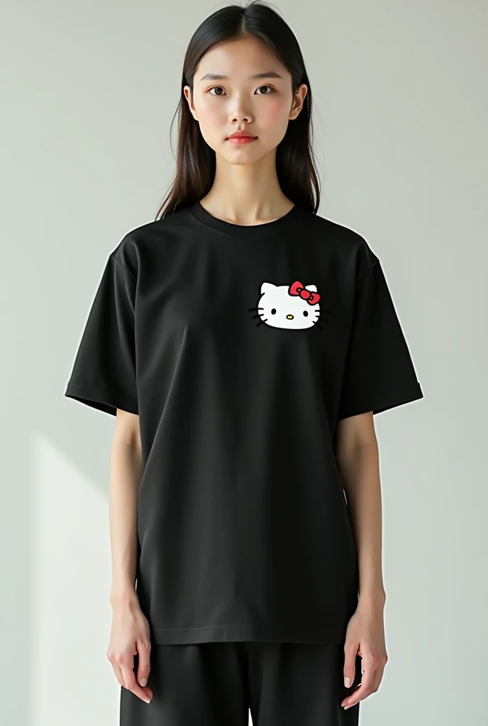 Advertising image of eco-friendly t-shirts with Hello Kitty design, black t-shirt, Product value of 699 