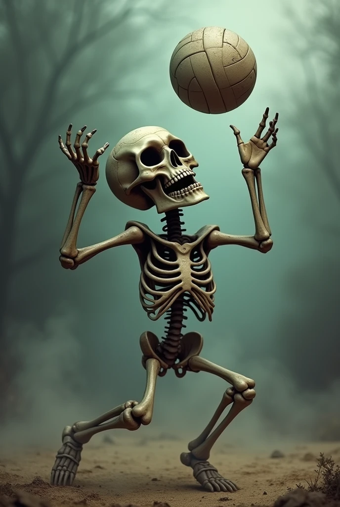 A skull playing volleyball