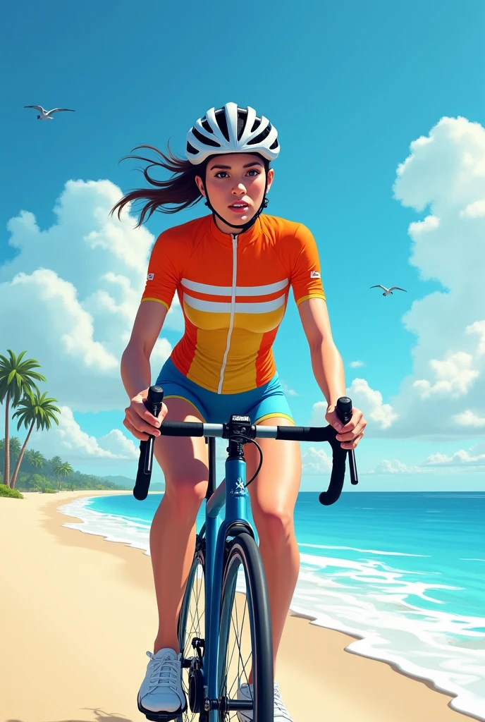 A woman cyclist wallpaper with beach background