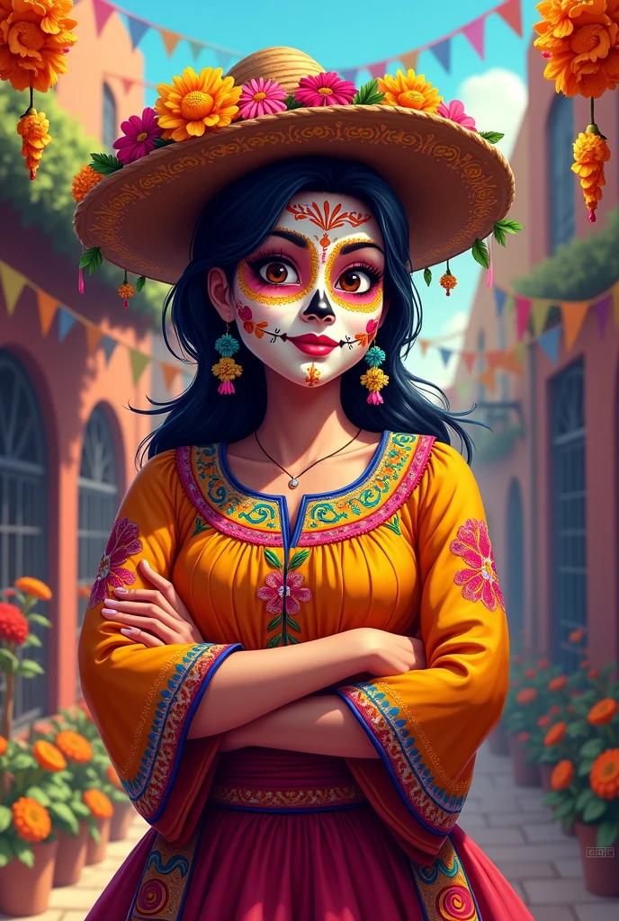 Drawing of a Chef from Sonora dressed up for the Day of the Dead