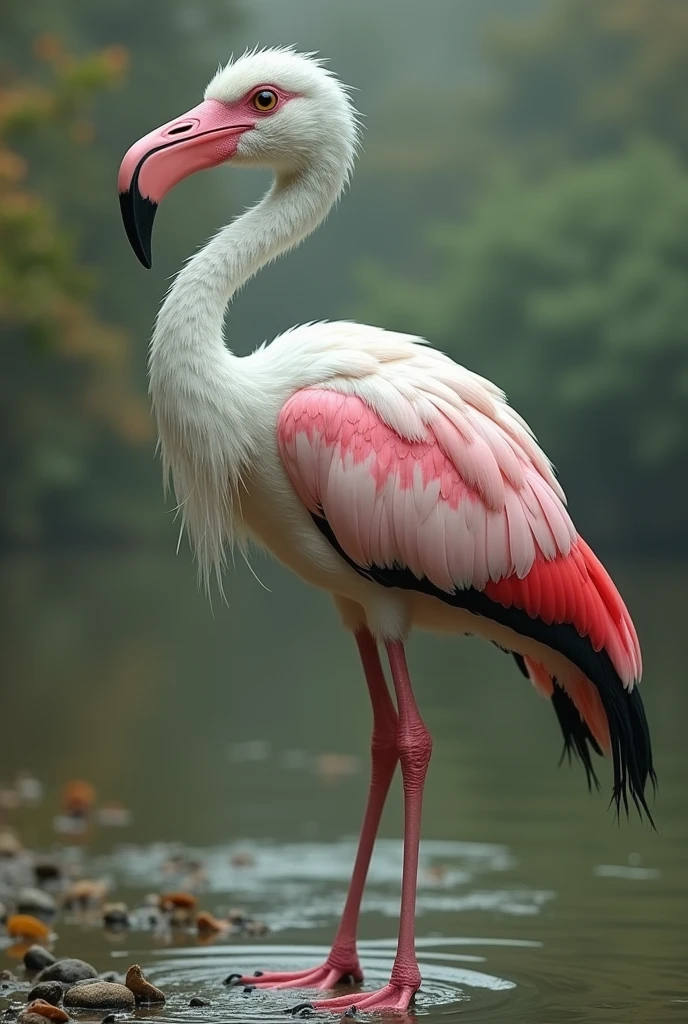 A bird that is a mix of a flamingo and a stork