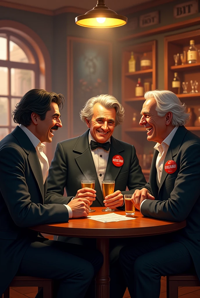 Smiling Stalin and Trossky drinking beer 
