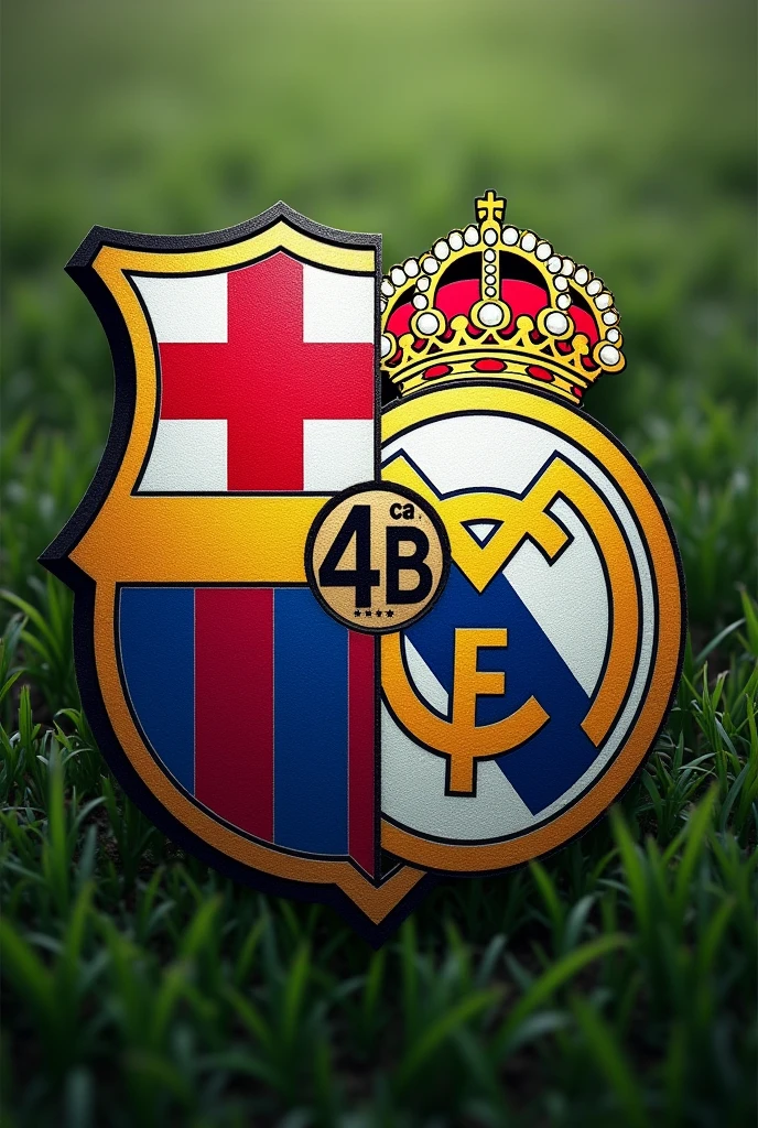 Make a football shield but with 4B in reference to FC Barcelona and Real Madrid