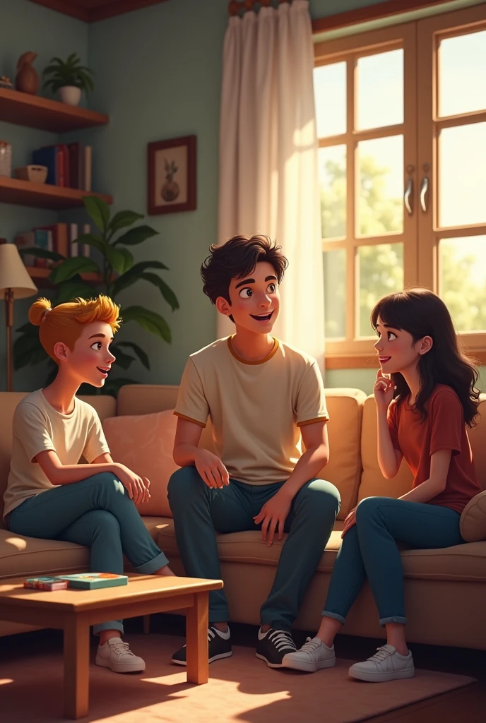 Generates the same Man but in his house with two friends they are young 
