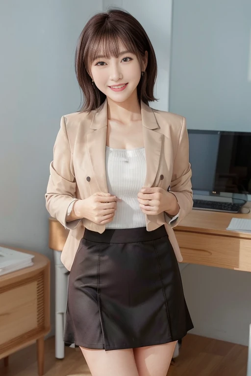 美しい日本のofficeレディー、Mature Woman、Mature Woman、Transparent beauty、sexy、blazer、Cotton tight skirt、Emphasized chest、Panties peeking out from tight skirt、8K high resolution、masterpiece、Photo quality、office、smile、