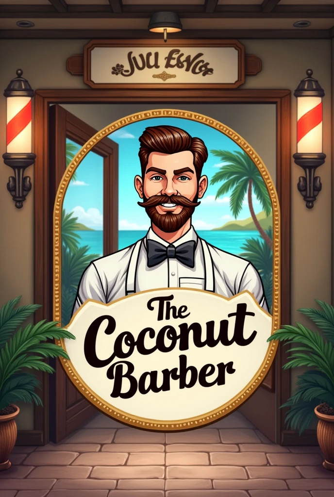 Generate a barbershop logo that says the coconut barber