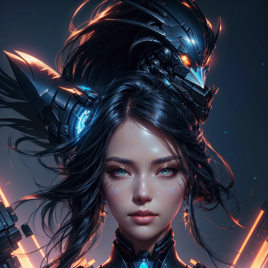 sci-fi, a close up of a woman -  sci-FI queen of the raven with a sci fiorer on her face, Mechanical raven  IN HAIRS, rossdraws portrait, fantasy concept art portrait, wojtek fus, rossdraws 2. 0, rossdraws 1. 0, rossdraws digital painting, epic fantasy digital art style, cgsociety portrait, rossdraws global illumination, :: rossdraws, alexandra fomina artstation