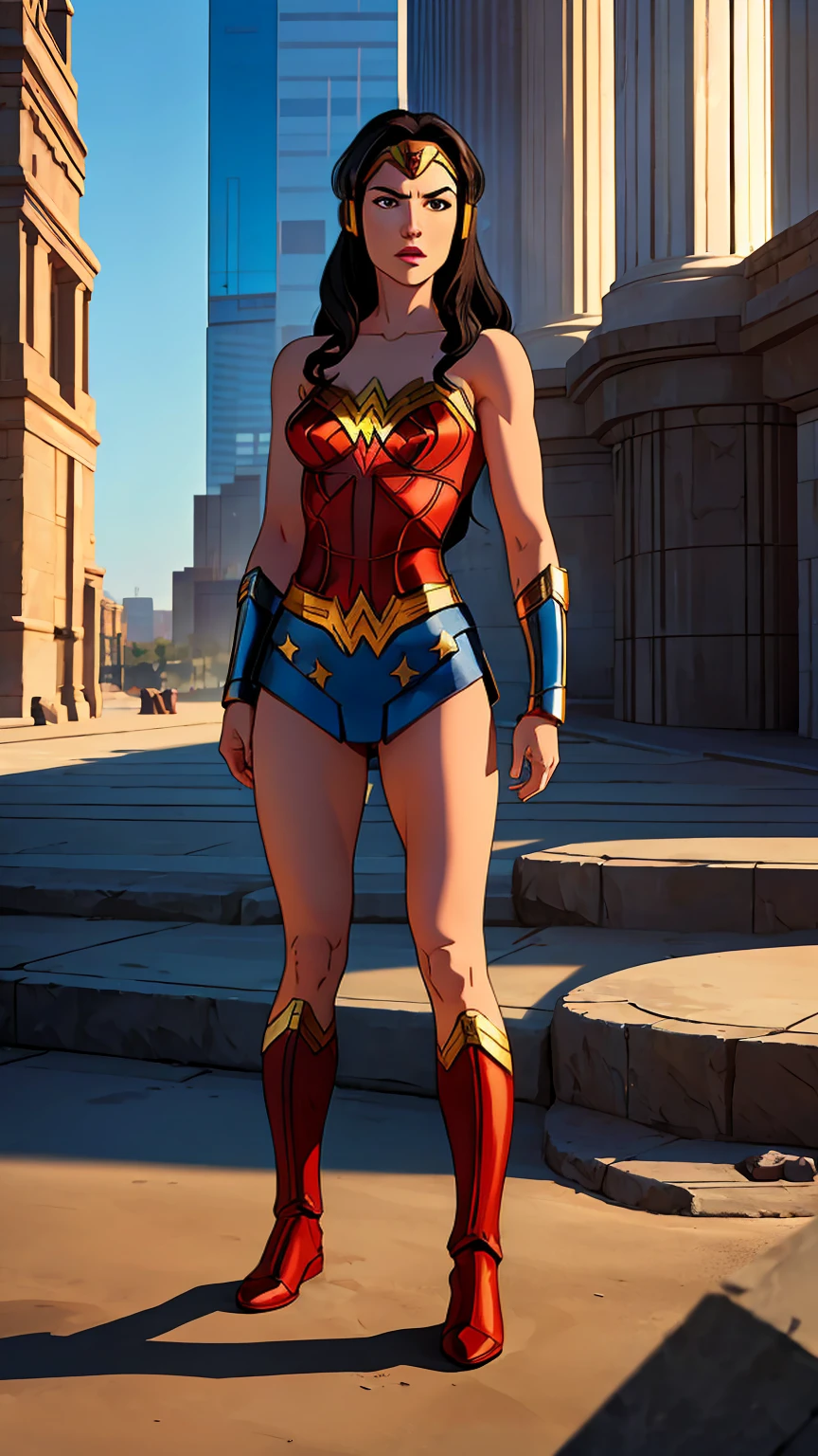 ((Full body photo, standing, feet on the ground)) Wonder Woman With Headphones