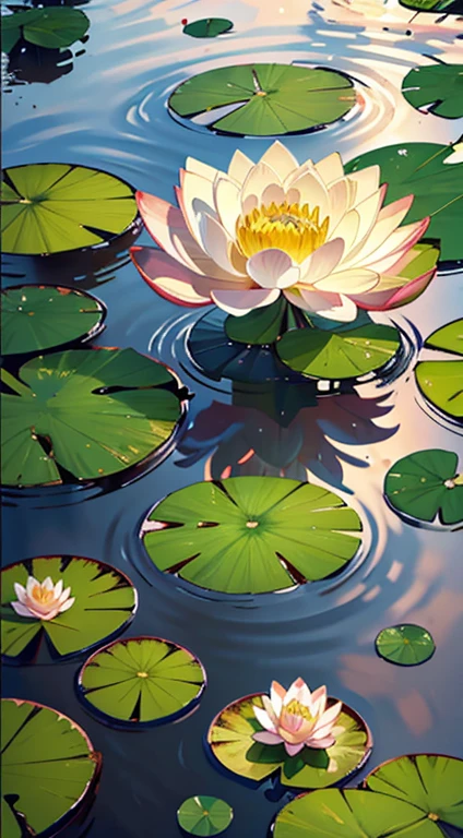 masterpiece, Beautifully, beautiful scenery deep in the Lotus Pond, (rich and colorful, vivid, sunny, cold light: 1.2) lotus leaves in the pond. high quality high quality , there is a painting,There are water lilies and a tree in the pond, lotus flowers on the water, lotus flowers, Lotus Pond, lotuses, with lotus flowers, lotus, lotus flower, water lily, . 8k, lotus petals, Lotus leaf, Alexei Egorov, very beautiful photos, water lily池, waterLotus leaf