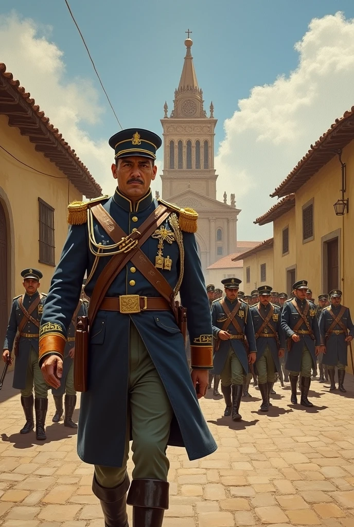 Ramon Castilla with his platoon going to the church 