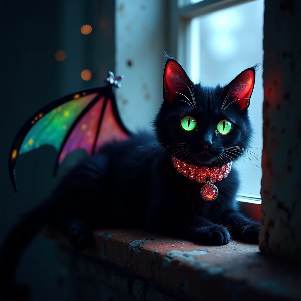 crazy gothic vampire cat familiar creature good and kind #rainbowangelicwings #rainbowshineeyes #redrudysparklecollar #inthemoonlightlayingonawindowceel #snugglingupnextthethewindowceel  #magical #fantasyfairytale #enchanted #hd #movie #thecharmedmovie #bulerainboweyes  #glitterinfurr