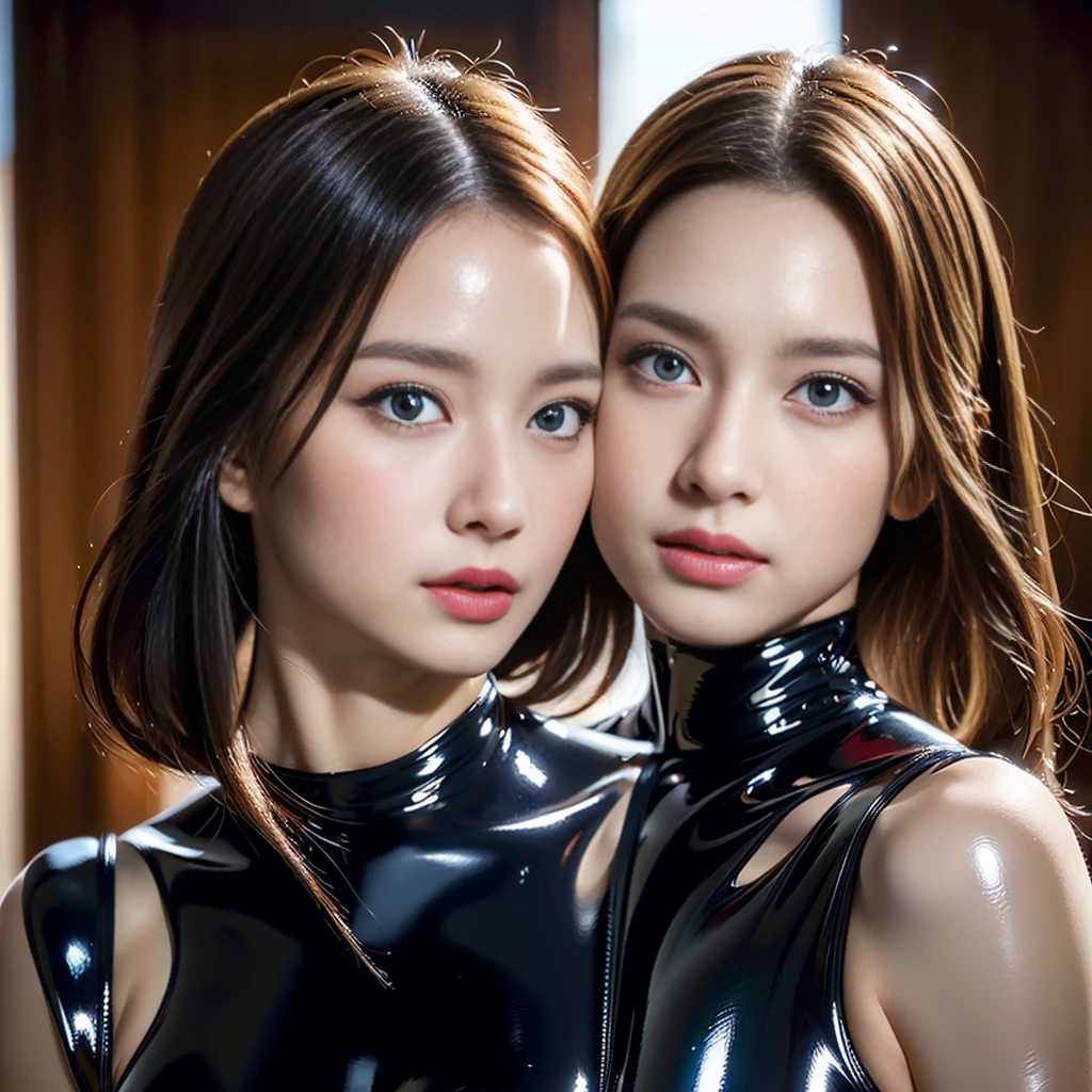 (((32K,very high res, high detailing, highly accurate,Masterpiece Girl 1))),Raw photo & realistic atmosphere,beautiful dark blue eyes,Detailed mouth,Glossy lips,Detailed eyebrows,Soft white skin that shines with every detail,,Eyes drawn in detail、Very beautiful eyes with azure eyes,Detailed lips、Very beautiful face,Very well-formed face、Lifelike face,shiny beautiful lips,Beautiful eyebrows,Infinite reality,Best design, ((Latex Bodysuit Red))