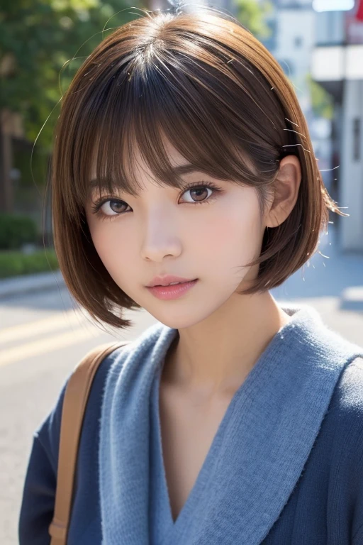 高品質in超リアルなポートレート。彼女は小さく繊細な顔立ちin、I have a slightly rounded face shape。Her expressive almond-shaped eyes have a gentle and warm gaze.、I have strong eyebrows。肌は無垢in透き通るような白さin、It has a natural shine。(Her hair is brown and pixie cut.:1.3)in、シンプルinエレガントに整えられています。メイクはナチュラルin、A light foundation and subtle blush、Uses a soft pink lip color。ライティングはソフトin自然な光を使用し、Accentuating facial features、Does not emphasize shadows。背景はシンプルinぼかしたグラデーションin、Focus on the face。