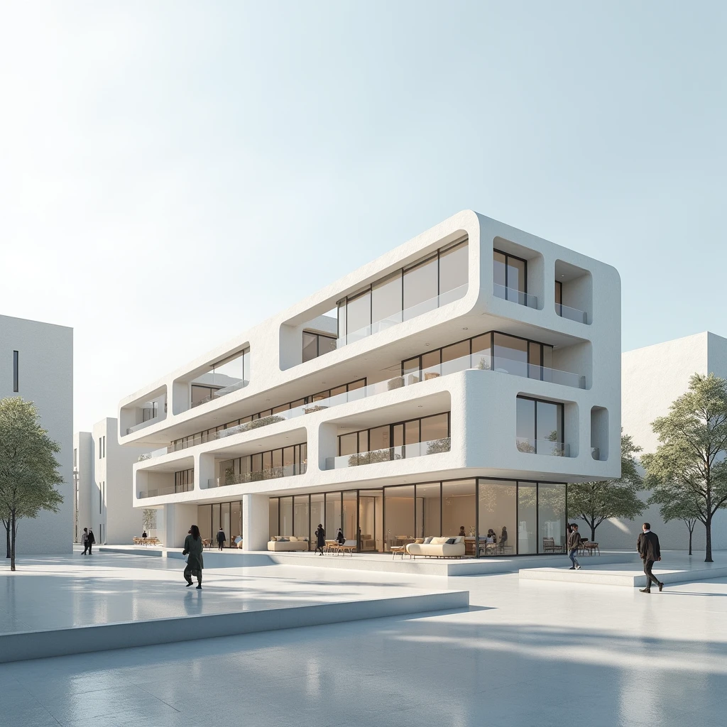Create two elevations based on the architecture of Renzo Piano and another image with a 3D view of the same building