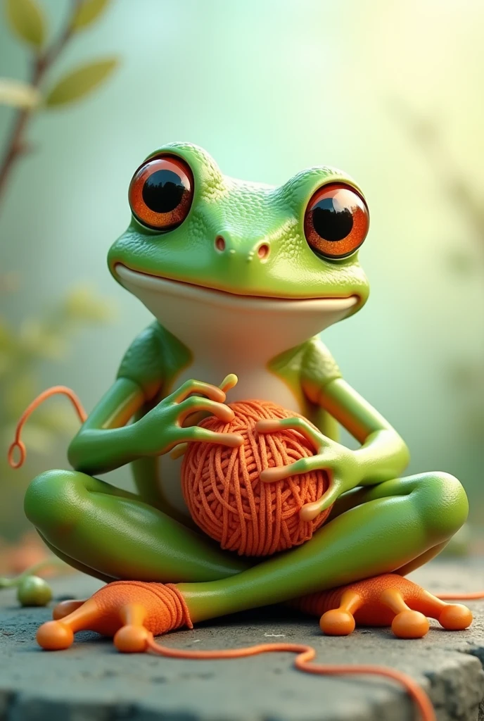 a frog crocheting with transparent background 