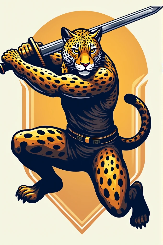Fencer jaguar holding a sword logo