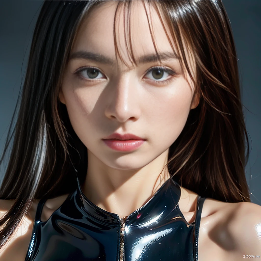 (((32K,very high res, high detailing, highly accurate,Masterpiece Girl 1))),Raw photo & realistic atmosphere,beautiful dark blue eyes,Detailed mouth,Glossy lips,Detailed eyebrows,Soft white skin that shines with every detail,,Eyes drawn in detail、Very beautiful eyes with azure eyes,Detailed lips、Very beautiful face,Very well-formed face、Lifelike face,shiny beautiful lips,Beautiful eyebrows,Infinite reality,Best design, 　　((Latex Bodysuit　Red))