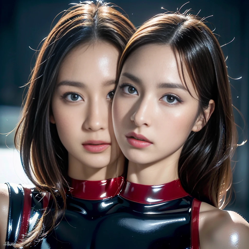 (((32K,very high res, high detailing, highly accurate,Masterpiece Girl 1))),Raw photo & realistic atmosphere,beautiful dark blue eyes,Detailed mouth,Glossy lips,Detailed eyebrows,Soft white skin that shines with every detail,,Eyes drawn in detail、Very beautiful eyes with azure eyes,Detailed lips、Very beautiful face,Very well-formed face、Lifelike face,shiny beautiful lips,Beautiful eyebrows,Infinite reality,Best design, ((Latex Bodysuit Red))