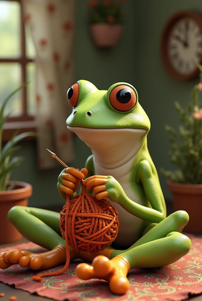 a frog that crochets