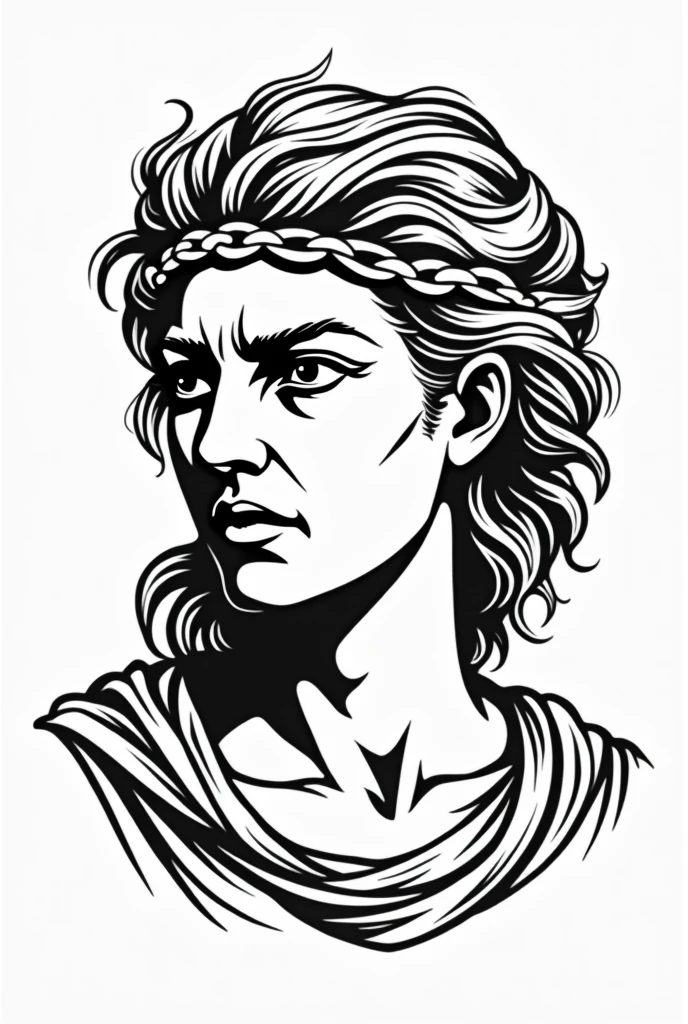 image of the goddess Athena, with a look of fury, made with minimalist lines, to be printed on a t-shirt, no back ground, transparent background