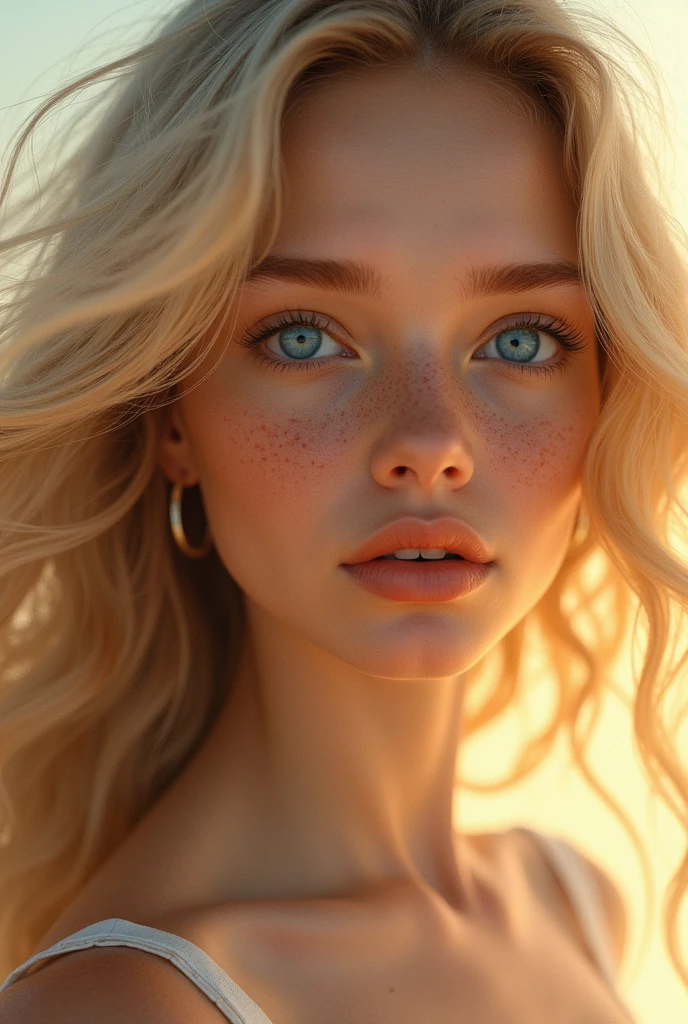 Young blonde blue-eyed woman with freckles