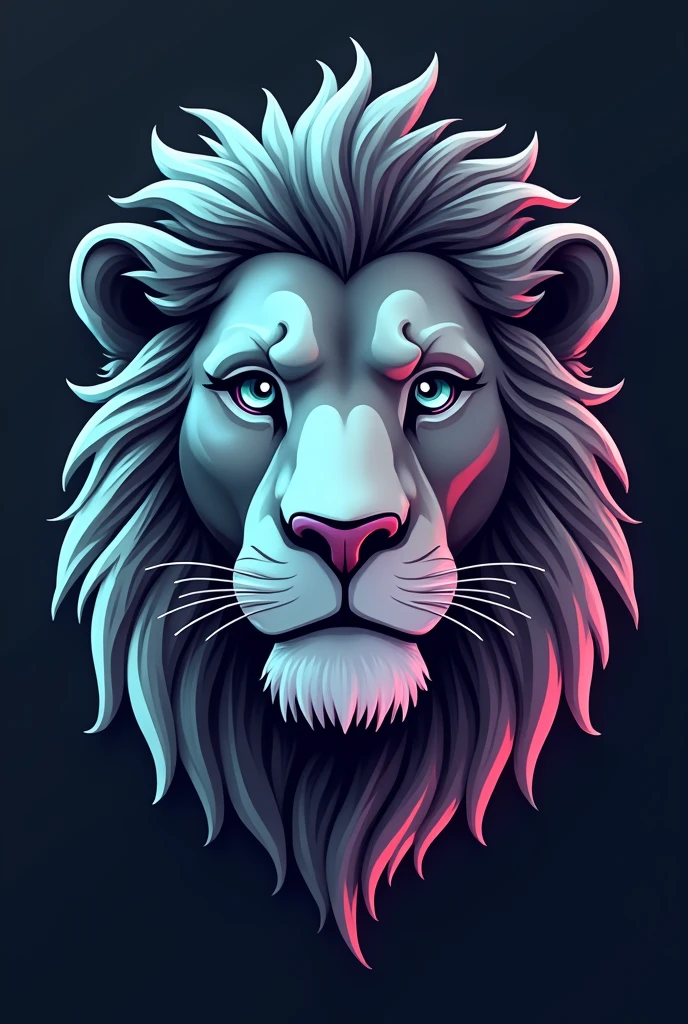 Icon of a cartoon lion face, virtual half, natural half 