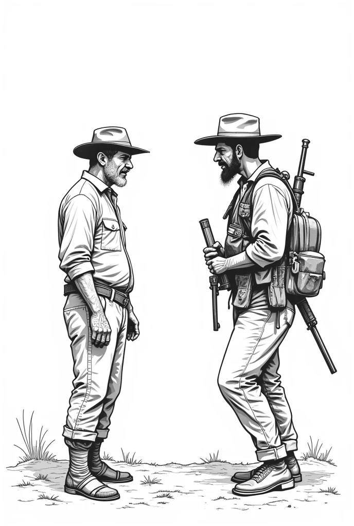 Peasant with a guerrilla threatening him coloring page without shadows
