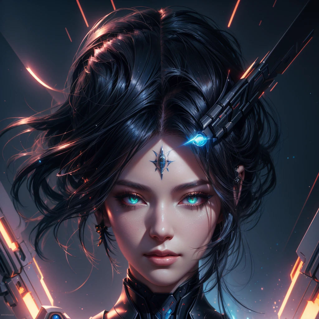 sci-fi, a close up of a woman - sci-FI queen of the raven with a sci fiorer on her face, Mechanical raven IN HAIRS, fiol glowing eyes, rossdraws portrait, fantasy concept art portrait, wojtek fus, rossdraws 2. 0, rossdraws 1. 0, rossdraws digital painting, epic fantasy digital art style, cgsociety portrait, rossdraws global illumination, :: rossdraws, alexandra fomina artstation