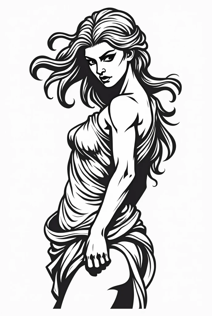 The 3 Moiras tattoo version, cloth, lachesis and atropo, in black and white, female beauty 
